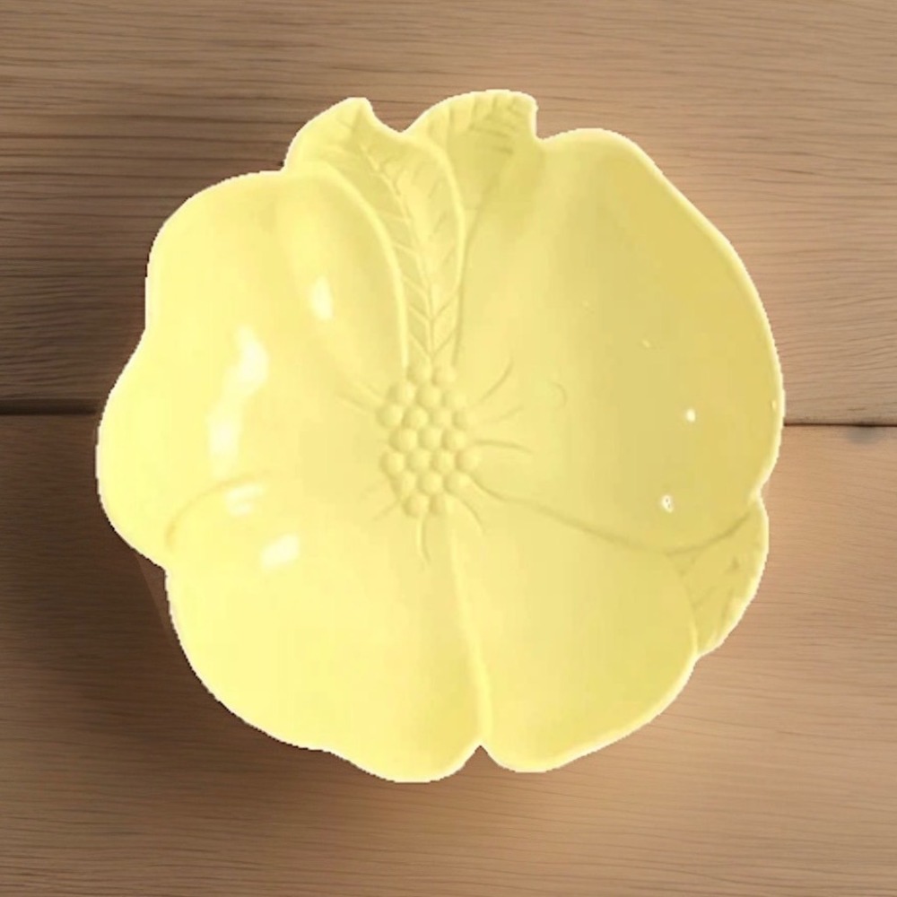 Vintage Hofmann Industries Yellow Flower Trinket Dish Catchall 70s MCM Boho